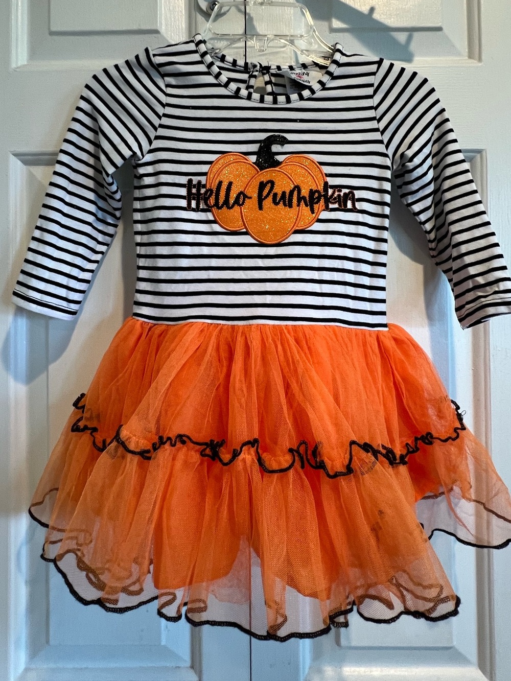 Hello Pumpkin 🎃Tutu Dress - Kids Costume, Halloween, Orange, Black & White